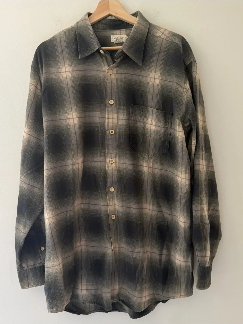 J Crew Vintage Oarsman Shirt 90s Shadow Plaid Tan Green Size Large Tall